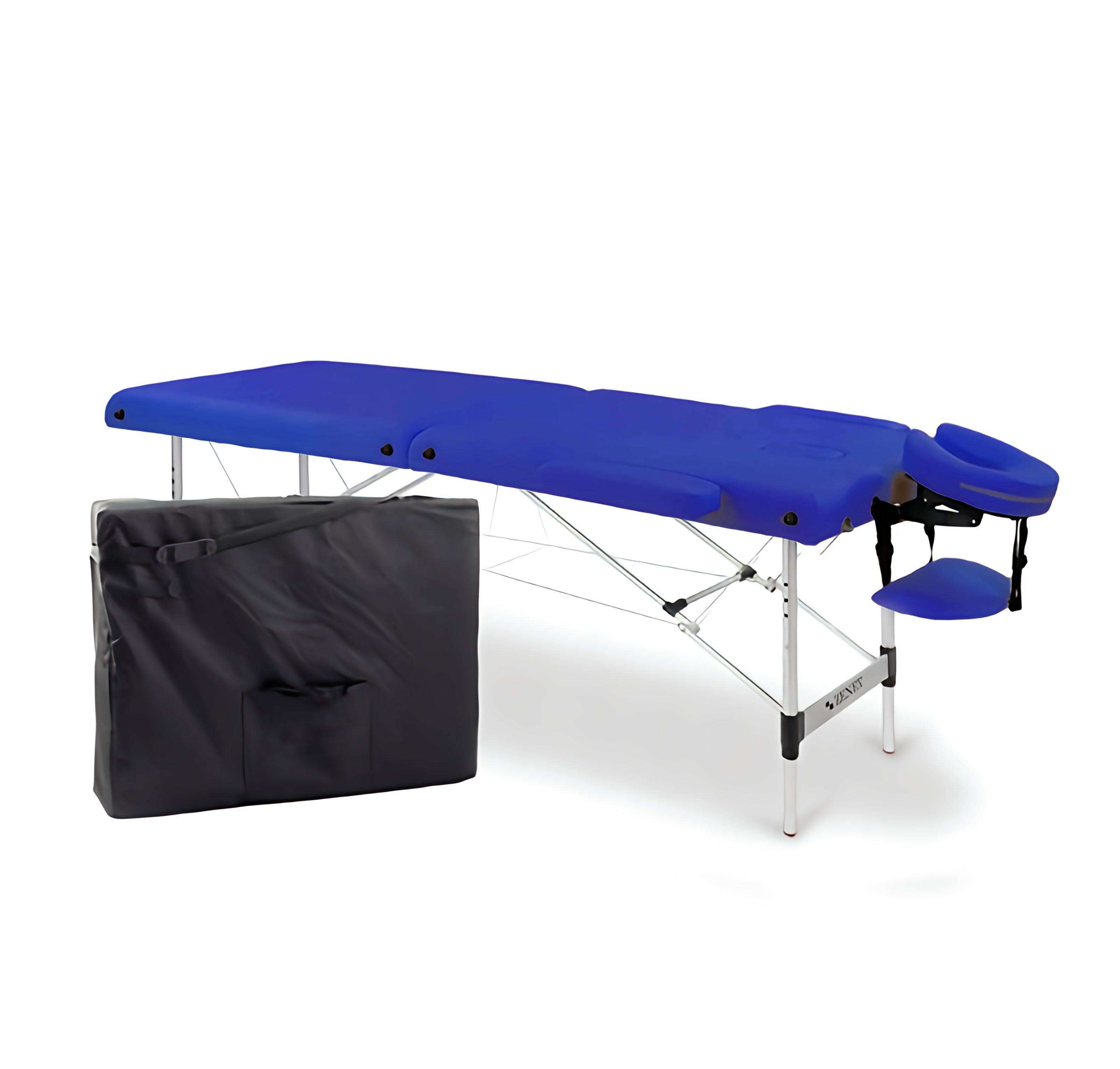 Masážní stůl ZENET, hliníkový, skládací, nastavitelný, profesionální, s krytem, ​​ZET-1044/S-NAVY BLUE