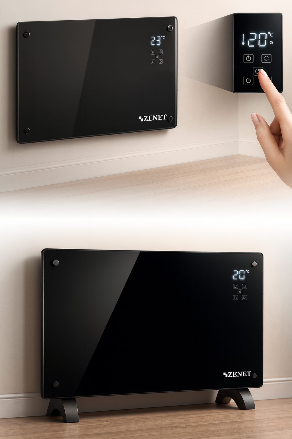 Dekorativní skleněný konvektor Zenet 530, úsporný 2000 W
