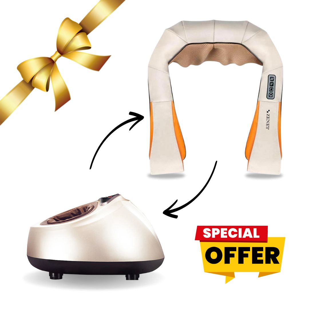 PROMOČNÍ NABÍDKA Masážní přístroj na nohy + Shiatsu masážní přístroj na krk a ramena ZENET