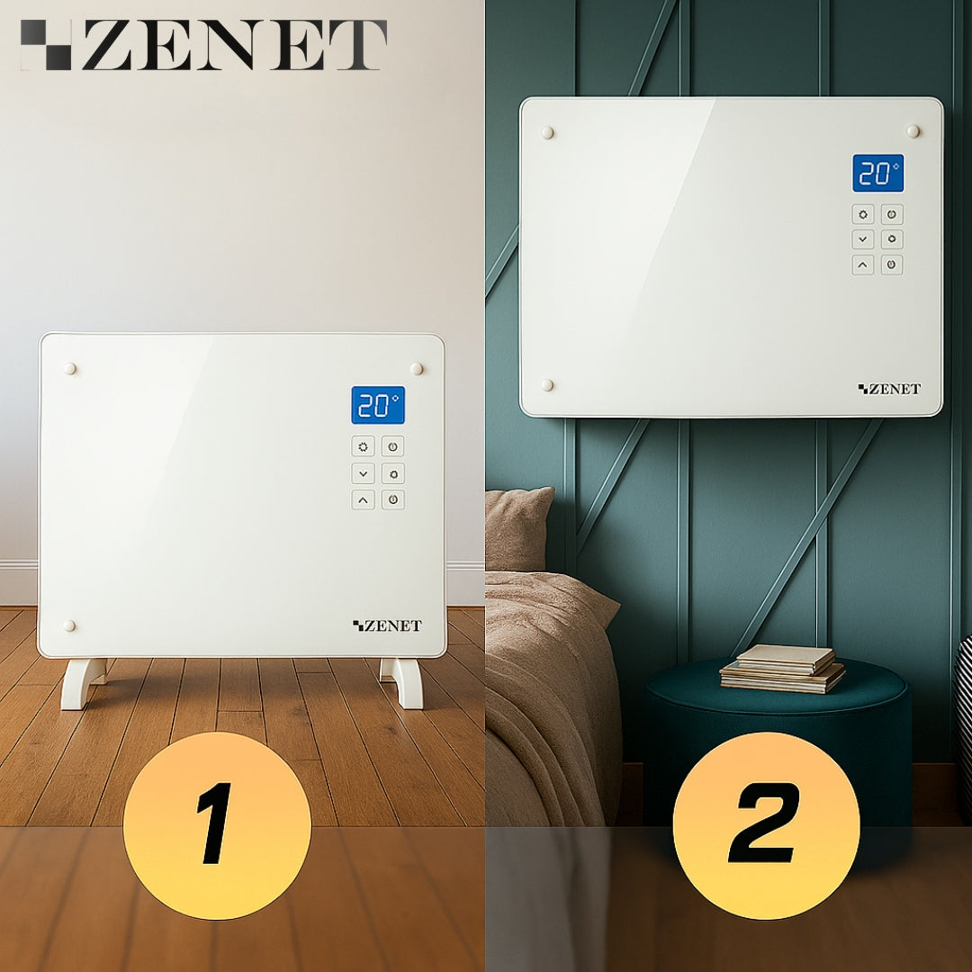 Skleněný konvektor Zenet ZET-526, bílý, 1500 W